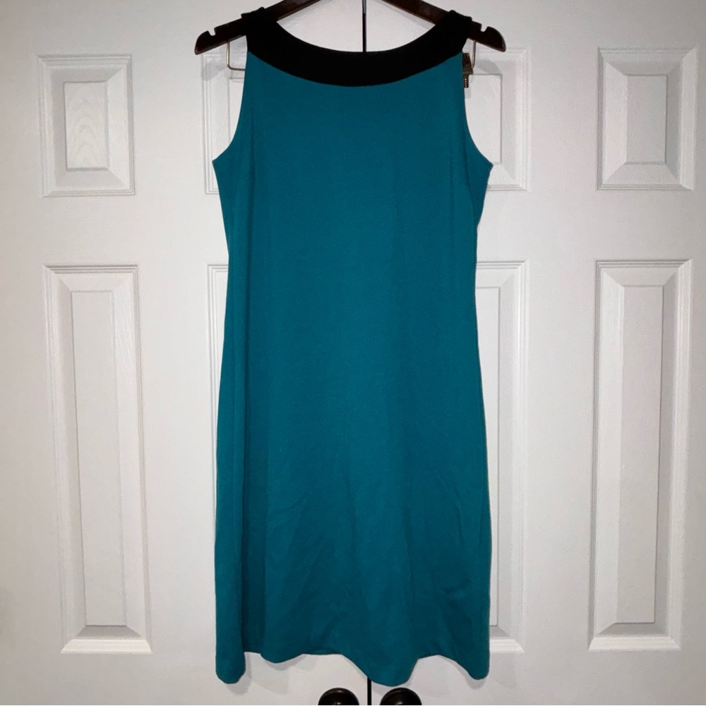 Elementz Teal Sleeveless Dress with Black Collar Petite Medium